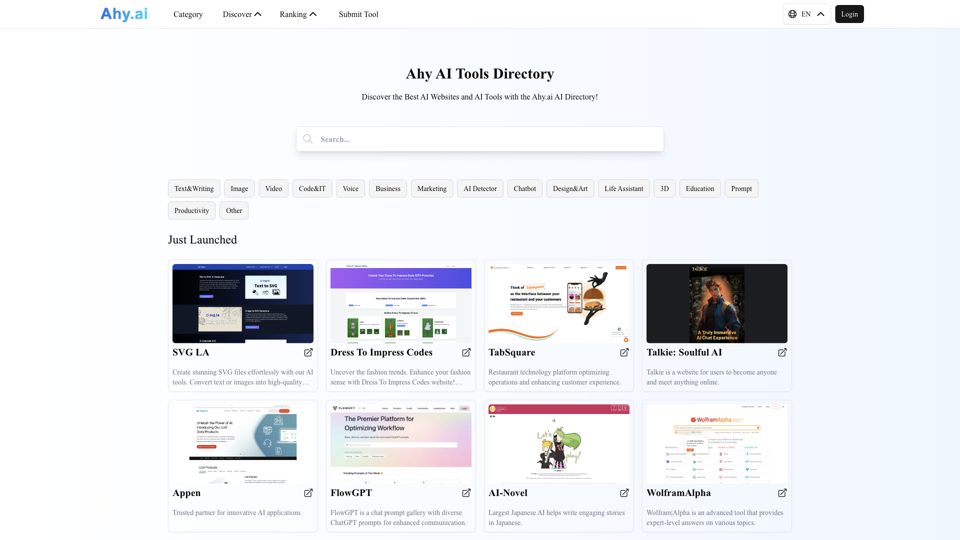 Ahy AI Tools Directory & The Best AI Websites and Tools