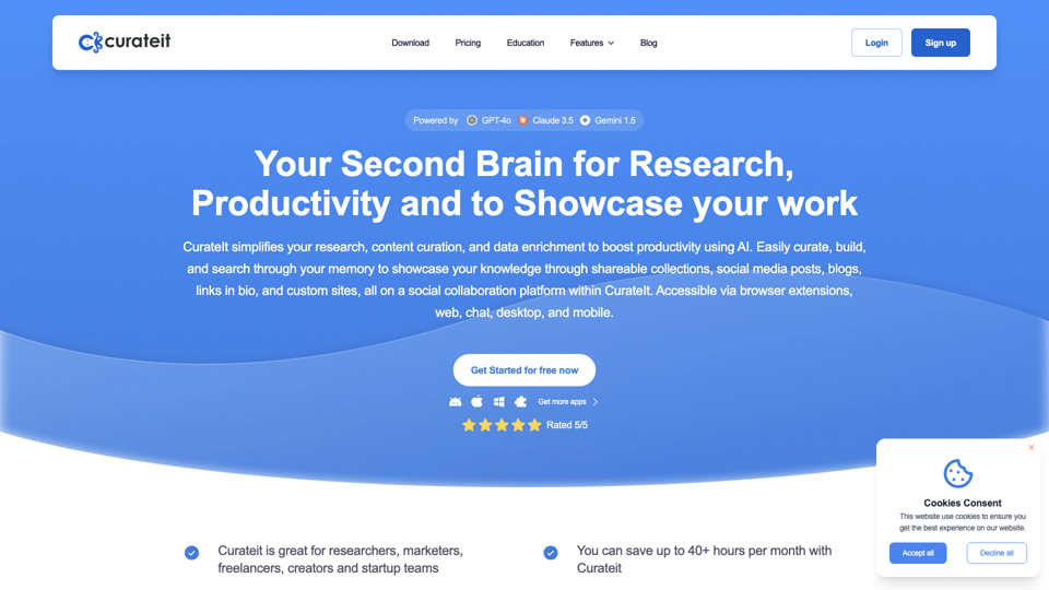 Your Second Brain for Research,Productivity & Showcase your Work | Curateit