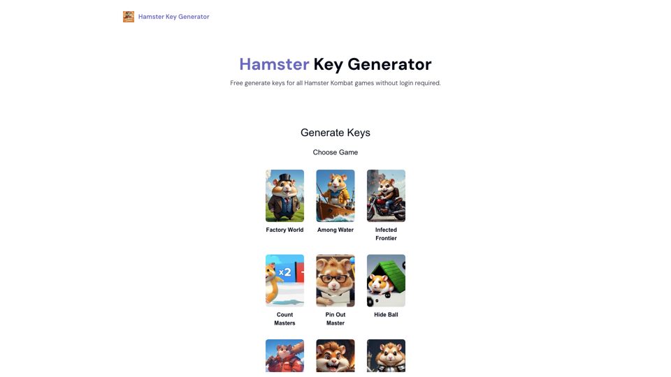 Hamster Key Generator - Free generate keys for all Hamster Kombat games