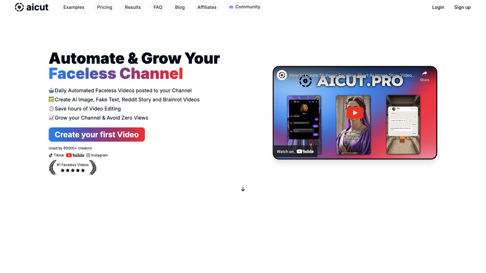 aicut - Create short AI videos that grow your faceless channel