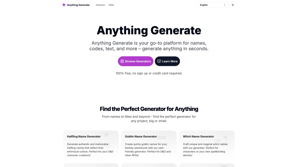 Generate Anything You Need – Name Generators, Code Generators, Text Tools & More | Anything Generate