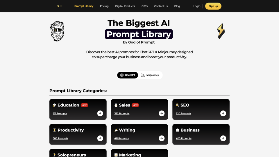 Biggest AI Prompt Library for ChatGPT & Midjourney - God of Prompt