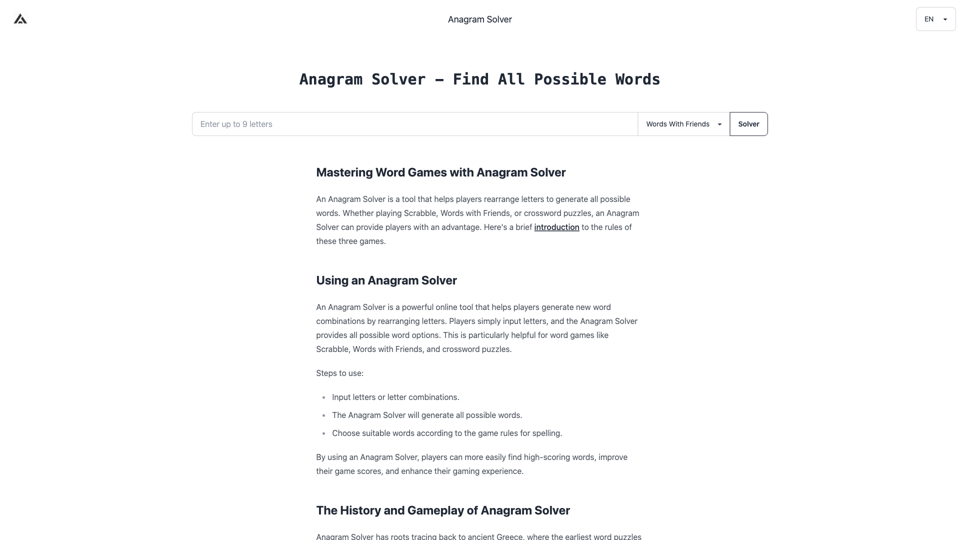 Smart Anagram Solver: Free Word Game Tool