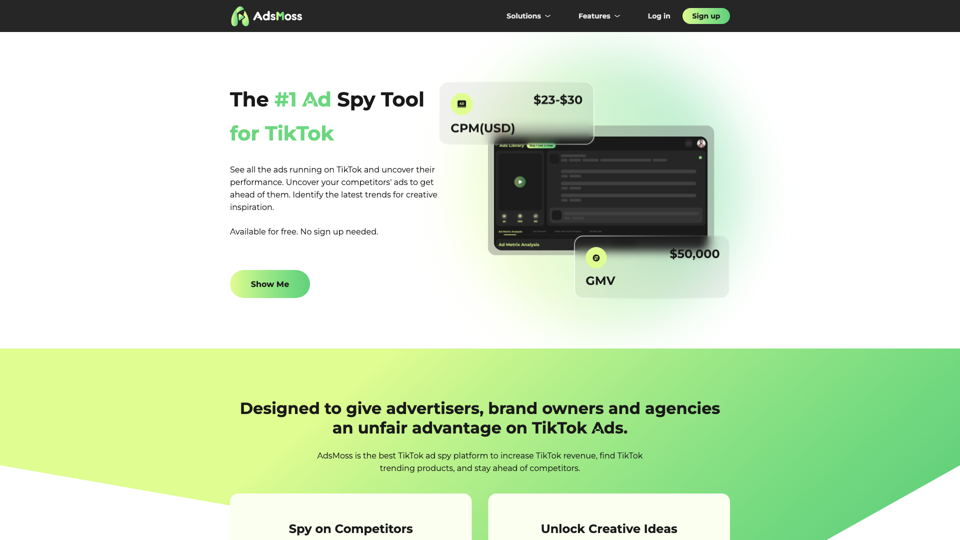 AdsMoss: Free TikTok Ad Spy Tool