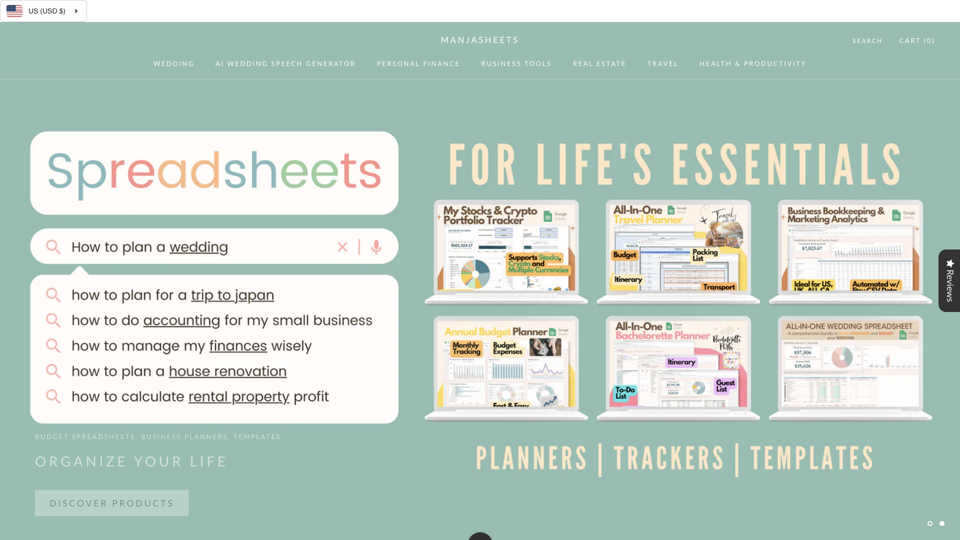 Wedding Planning Spreadsheet & Premium Planner Templates | Manjasheets
